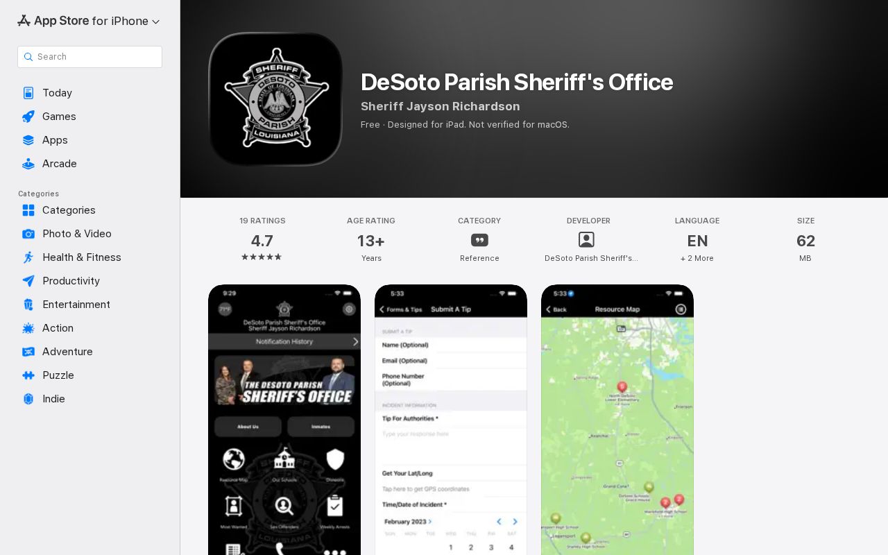 DeSoto Parish arrest history sheriff iOS app