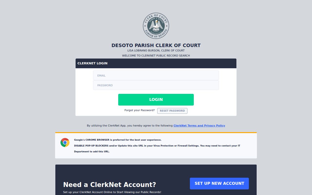 DeSoto Parish criminal court case search in ClerkNet