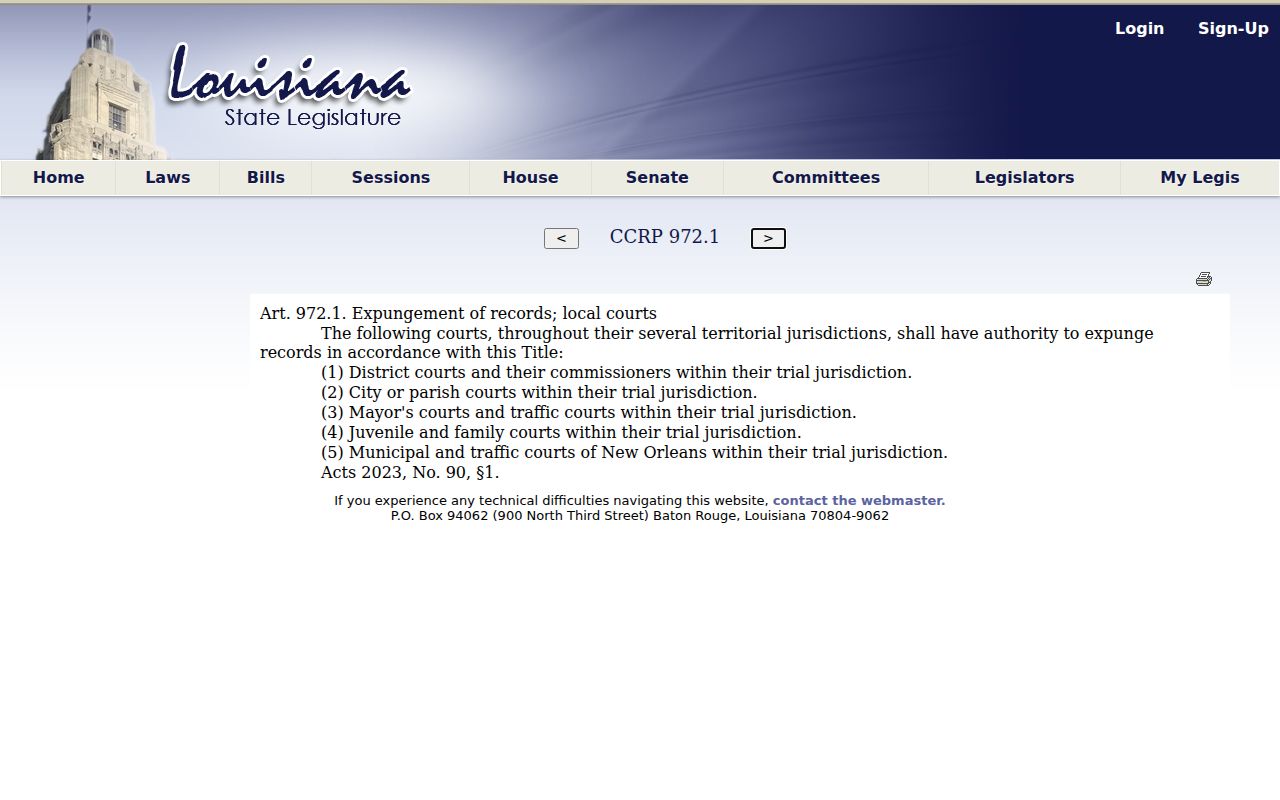 Louisiana courts empowered to expunge under article 972.1