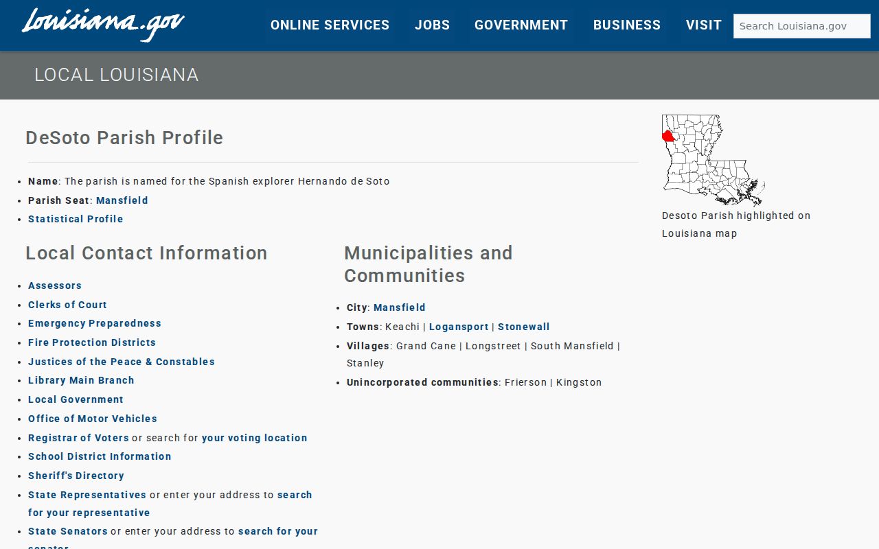 DeSoto Parish criminal records and municipality profile
